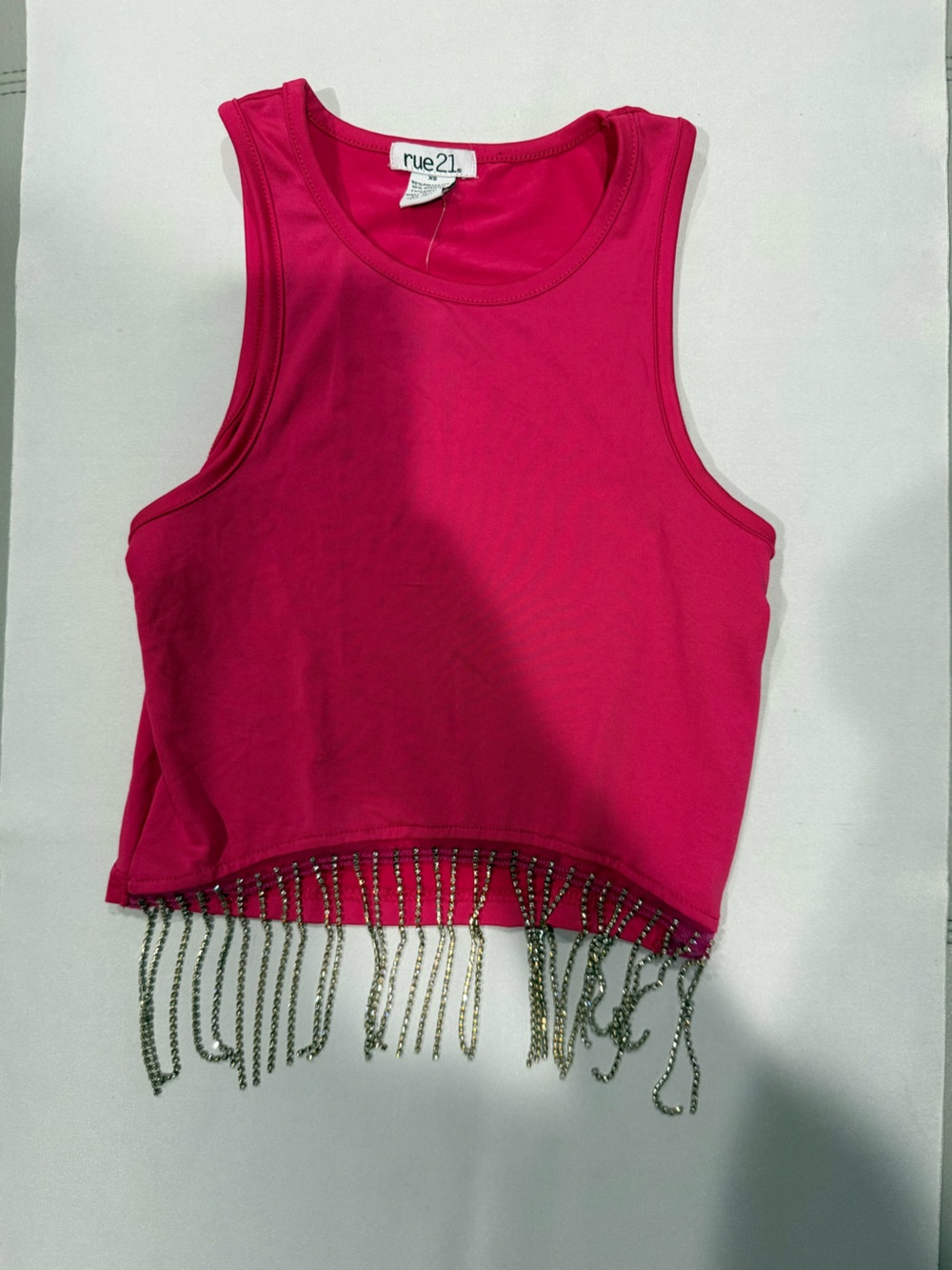 Rue21 Hot Pink Crop Tank with faux diamond Chain Fringe NWT